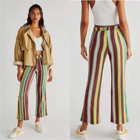 Free People La Paz Slip Crop Pants Boho Stripes - Picture 1 of 16